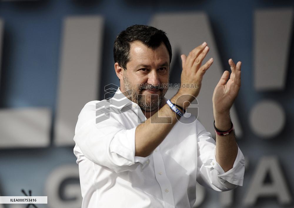 Matteo Salvini at the Lega demonstration in Rome
