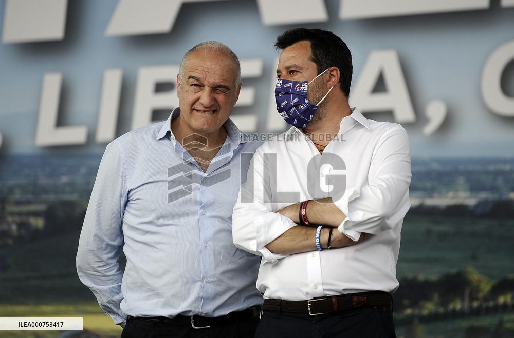 Matteo Salvini at the Lega demonstration in Rome