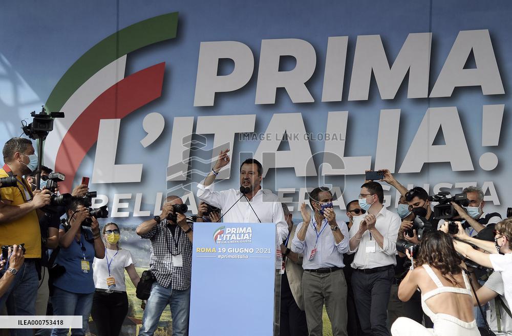 Matteo Salvini at the Lega demonstration in Rome