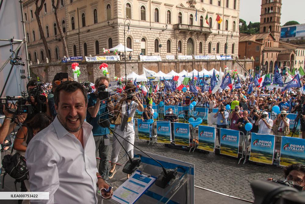 Matteo Salvini at the Lega demonstration in Rome