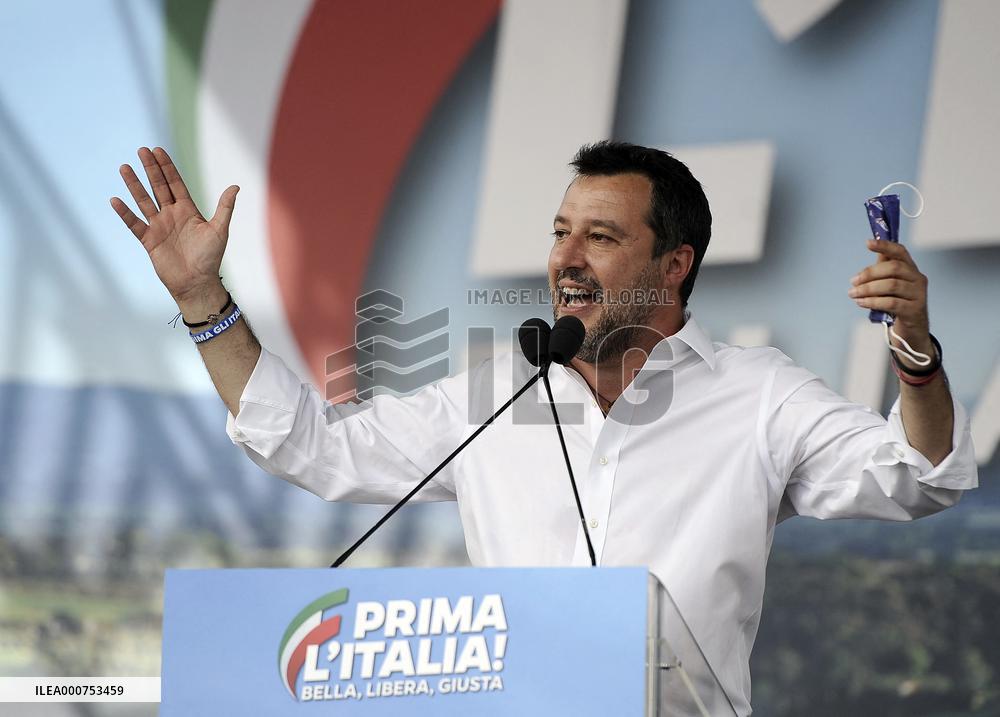 Matteo Salvini at the Lega demonstration in Rome