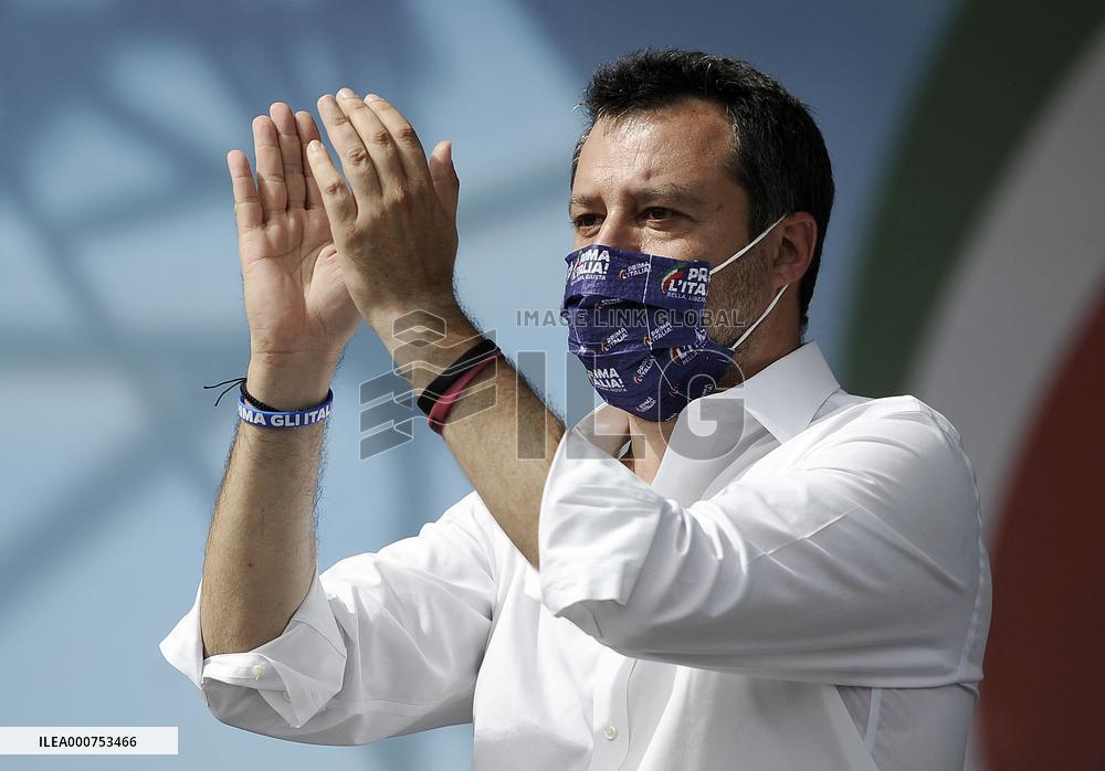 Matteo Salvini at the Lega demonstration in Rome