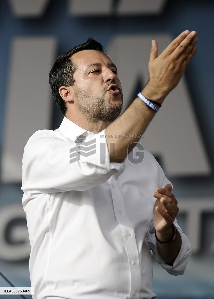 Matteo Salvini at the Lega demonstration in Rome