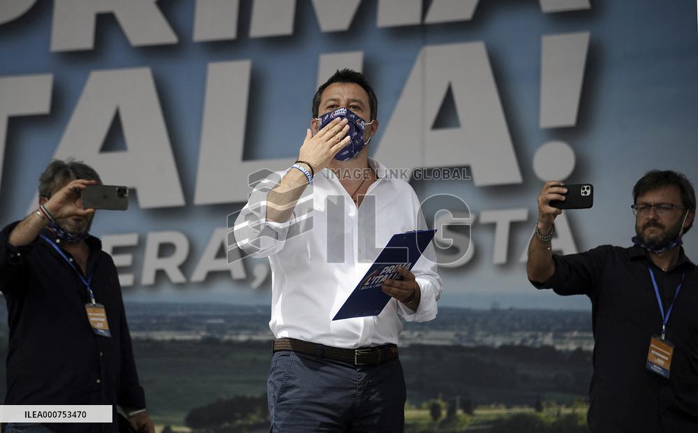 Matteo Salvini at the Lega demonstration in Rome