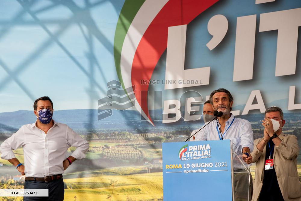 Matteo Salvini at the Lega demonstration in Rome