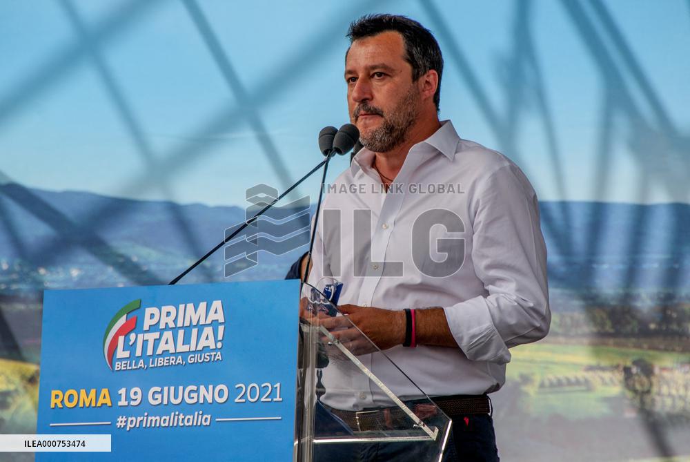 Matteo Salvini at the Lega demonstration in Rome