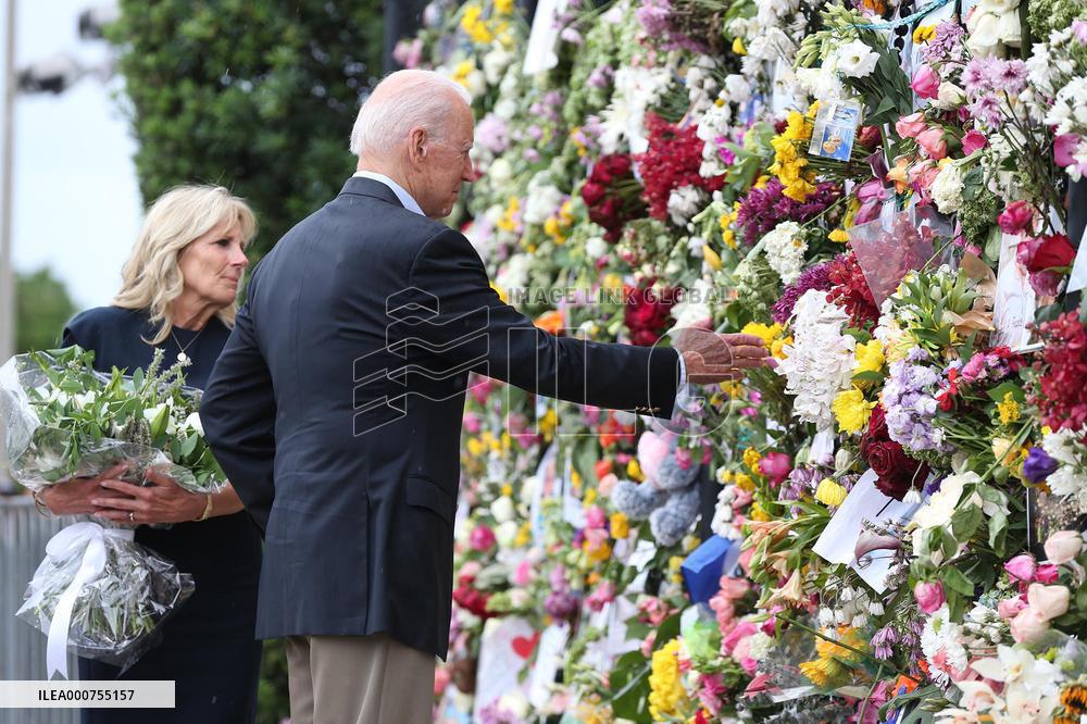 President Biden Stops At Surfside Photo Memorial - Florida