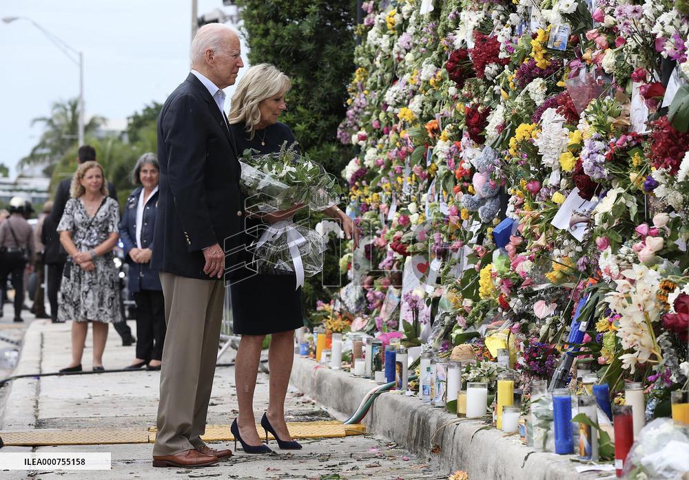 President Biden Stops At Surfside Photo Memorial - Florida