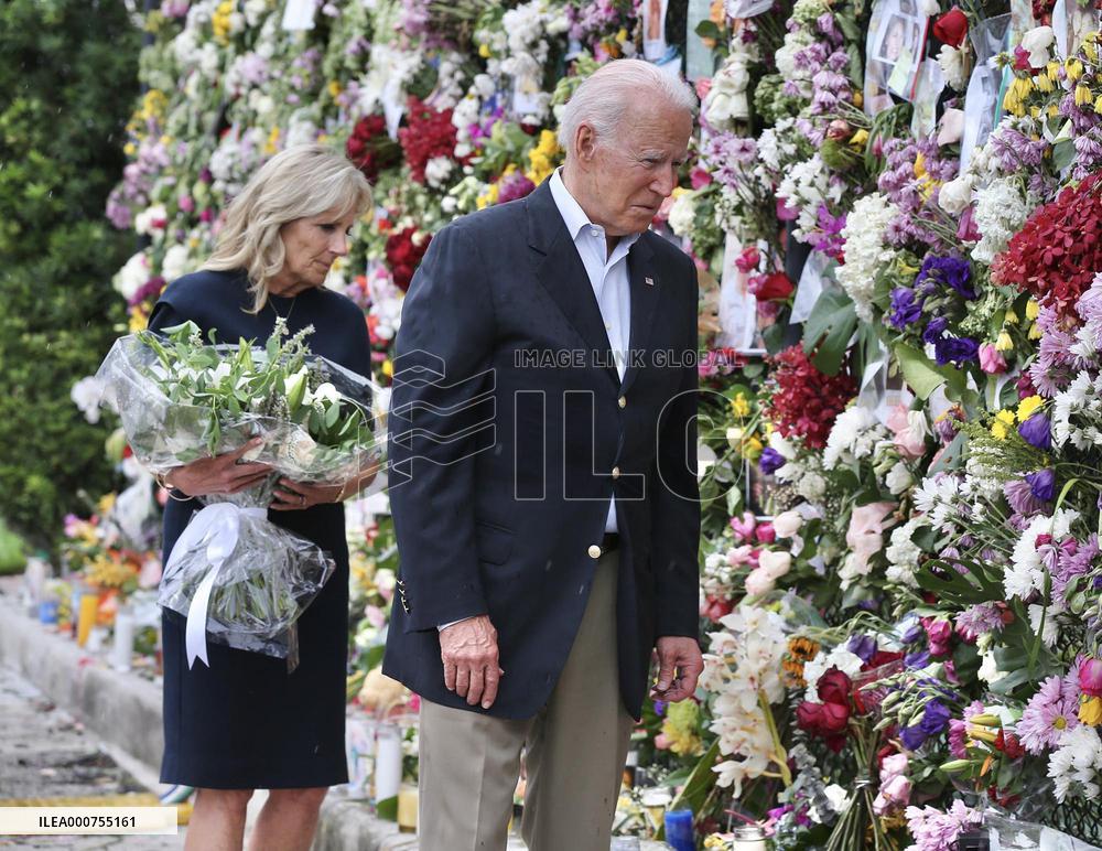 President Biden Stops At Surfside Photo Memorial - Florida