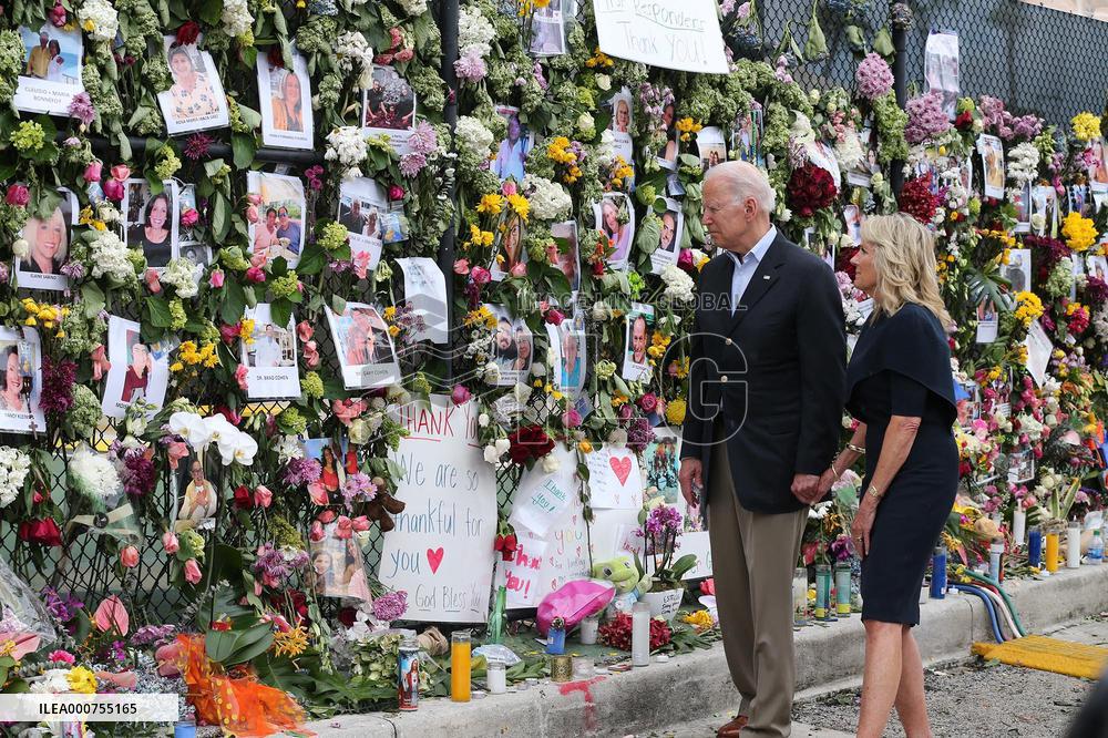 President Biden Stops At Surfside Photo Memorial - Florida