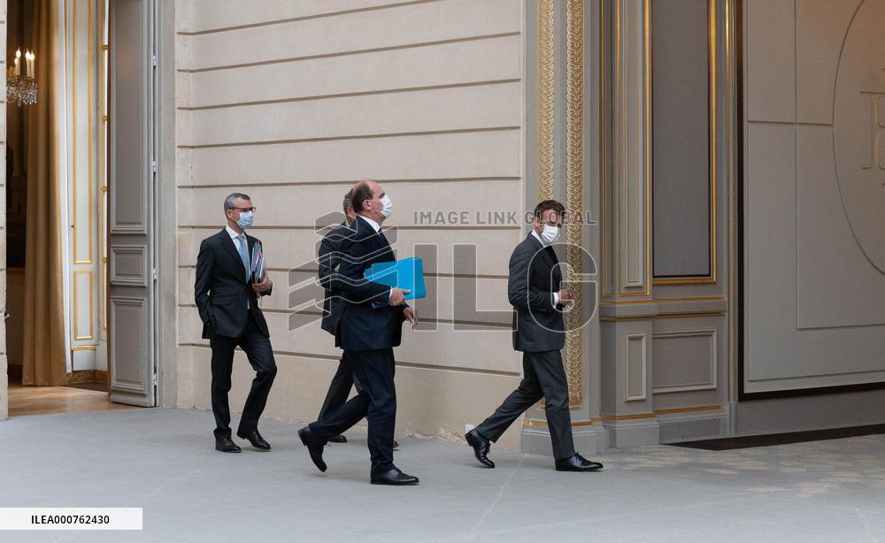 Emmanuel Macron Meets With Unions - Paris