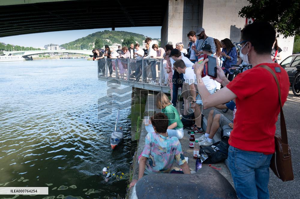 Arthur Germain Arrives In Rouen During His Swim Down The Seine
