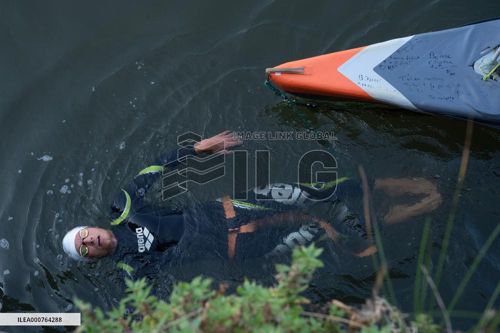 Arthur Germain Arrives In Rouen During His Swim Down The Seine