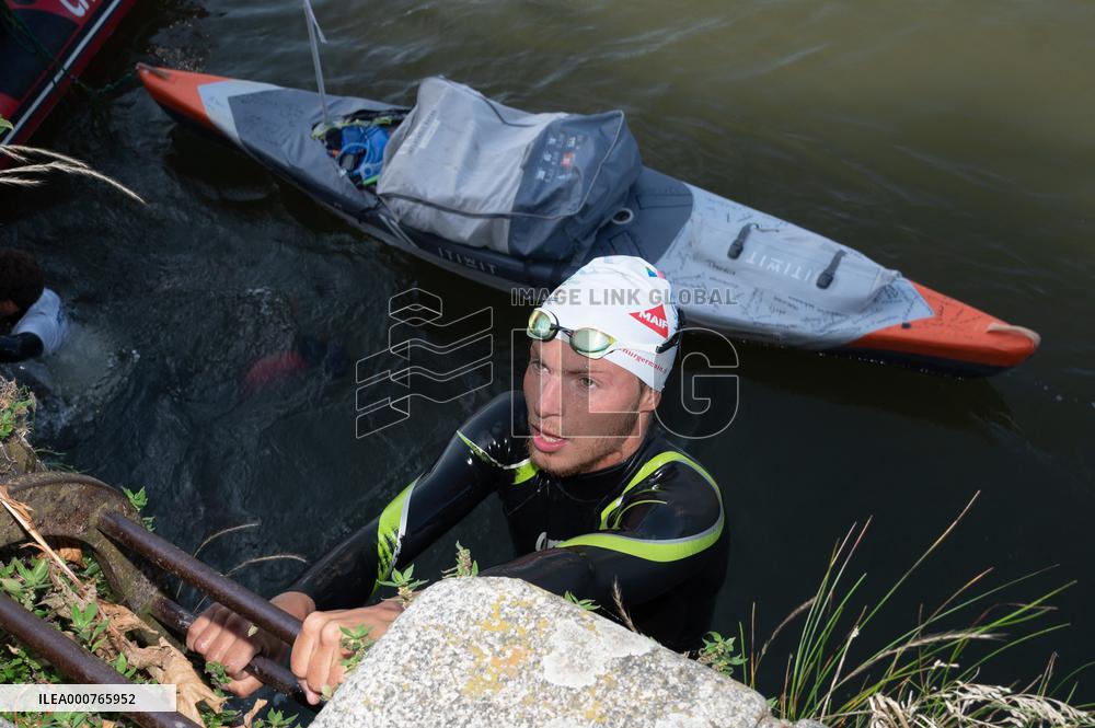 Arthur Germain Arrives In Rouen During His Swim Down The Seine
