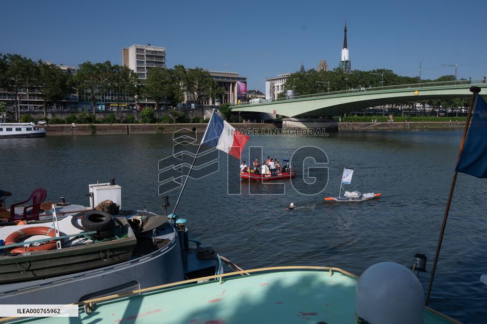 Arthur Germain Arrives In Rouen During His Swim Down The Seine