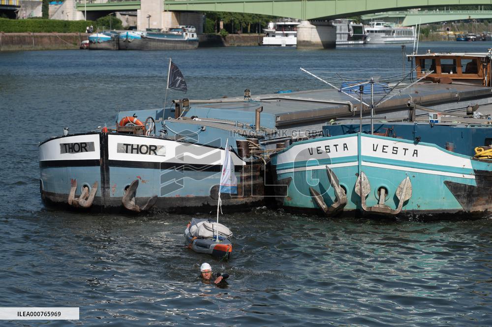 Arthur Germain Arrives In Rouen During His Swim Down The Seine