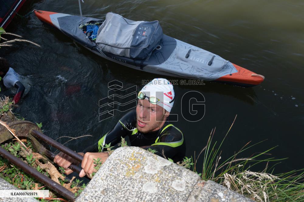 Arthur Germain Arrives In Rouen During His Swim Down The Seine