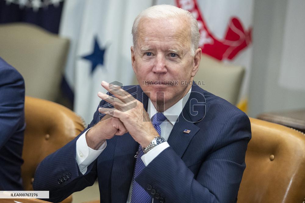 US President Joe Biden meets with union and business leaders to discuss the Bipartisan Infrastructure Framework