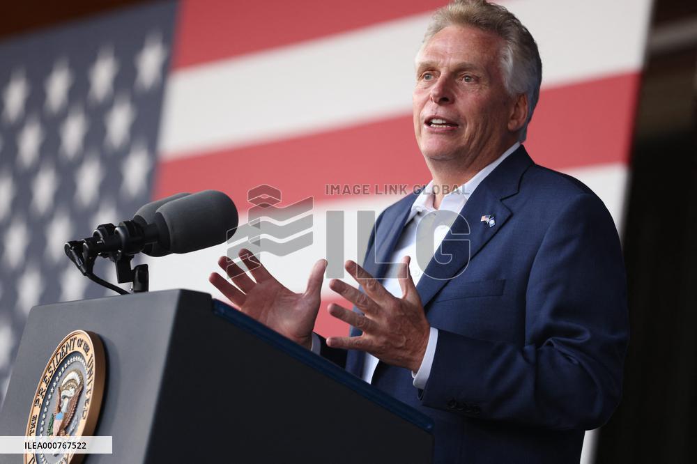 President Joe Biden participates in a campaign event for Virginia gubernatorial candidate Terry McAuliffe