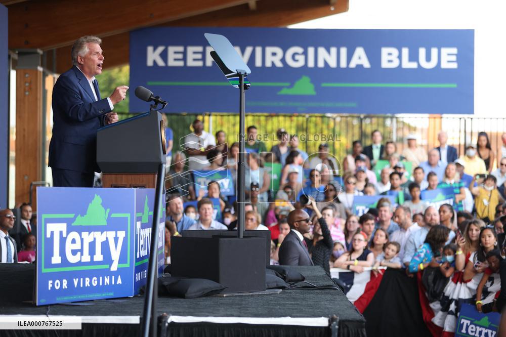 President Joe Biden participates in a campaign event for Virginia gubernatorial candidate Terry McAuliffe