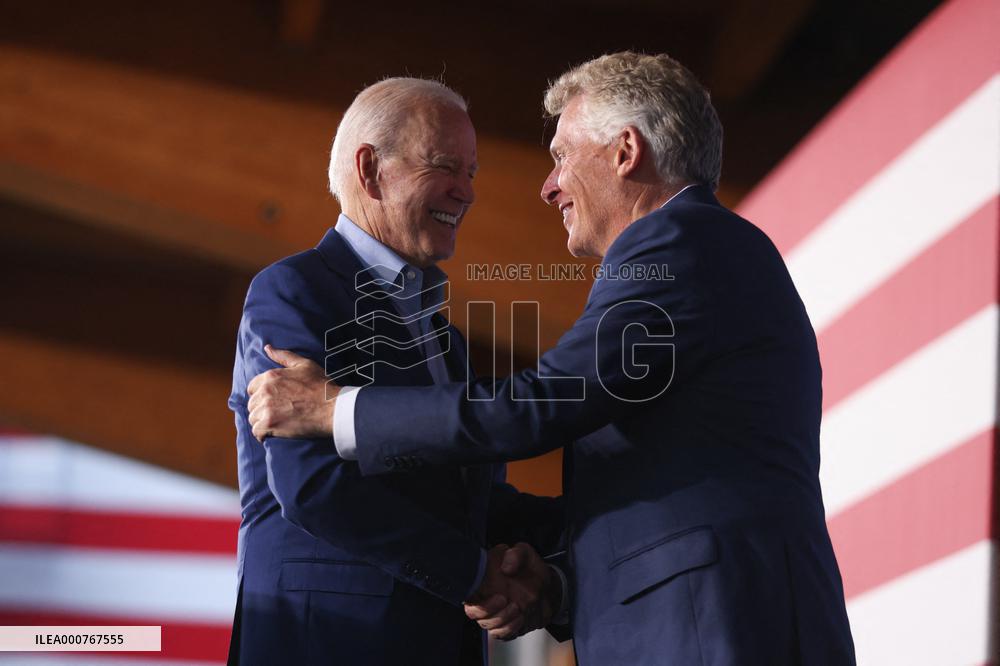 President Joe Biden participates in a campaign event for Virginia gubernatorial candidate Terry McAuliffe