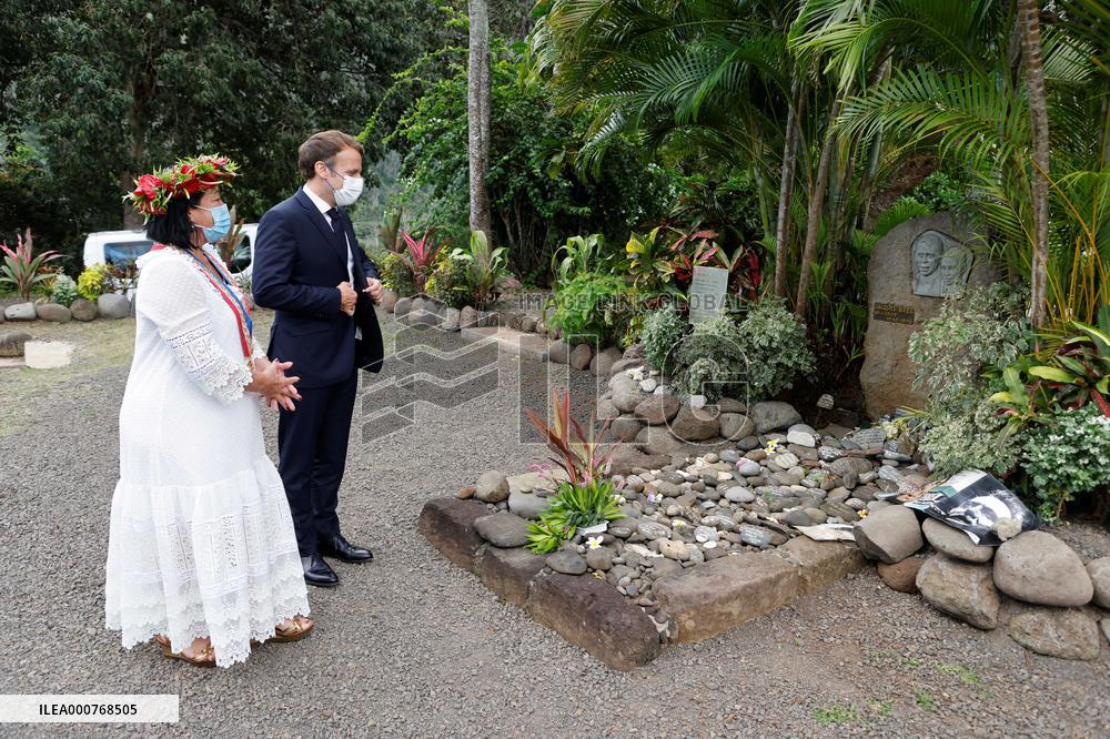President Macron Pays His Respects At The Grave Of Jacques Brel - Marquesas Islands
