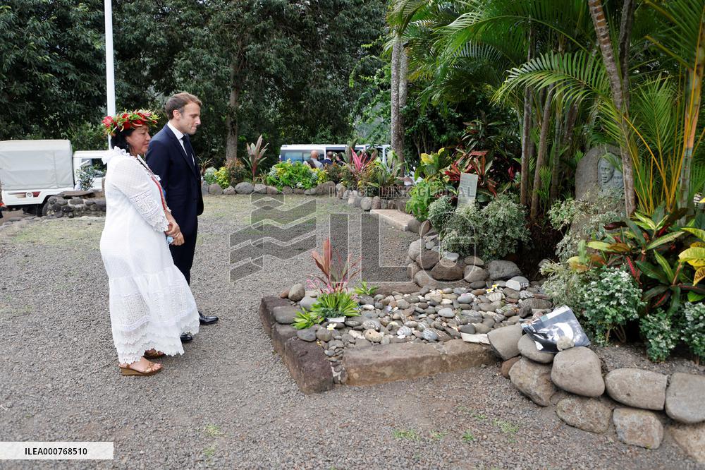 President Macron Pays His Respects At The Grave Of Jacques Brel - Marquesas Islands