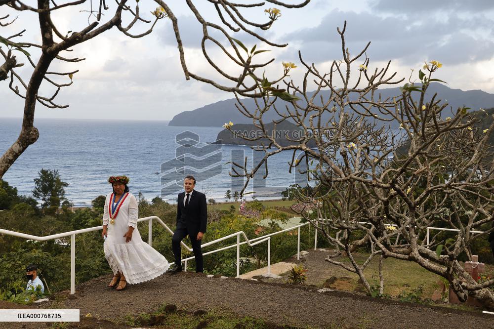 President Macron Pays His Respects At The Grave Of Jacques Brel - Marquesas Islands