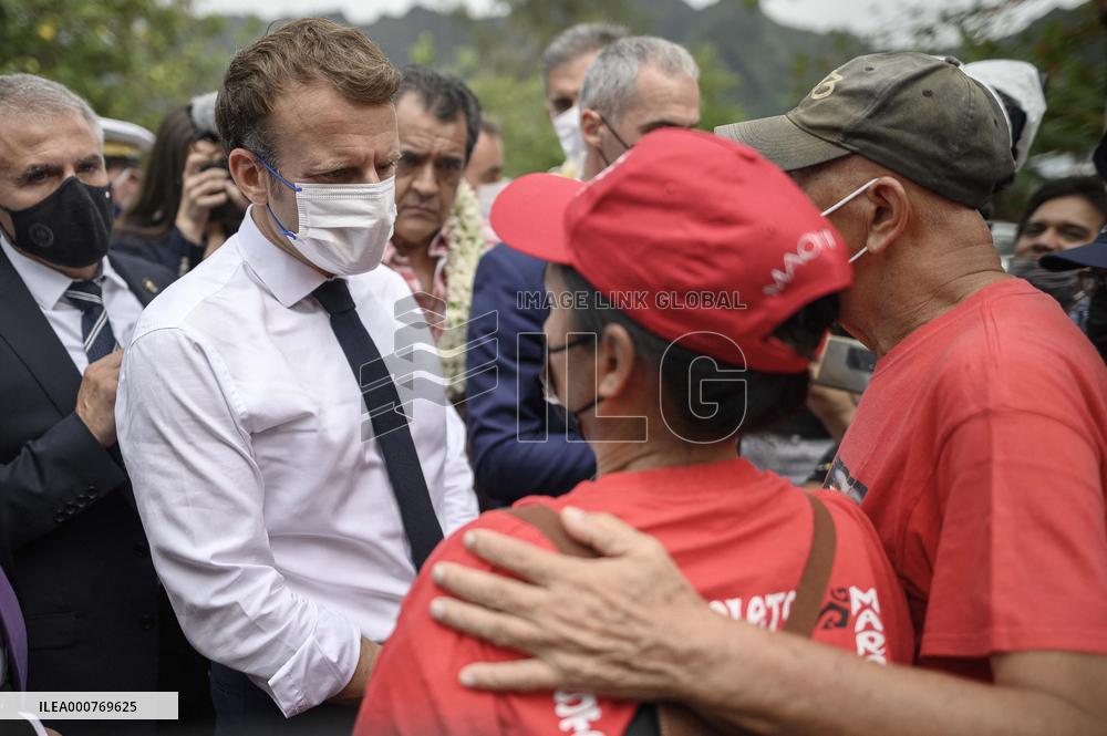 President Macron Listens To A Victim Of A Nuclear Test - Moorea Island