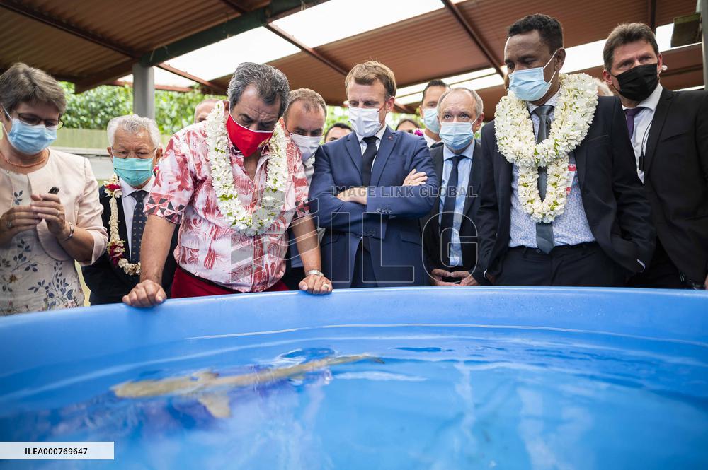 President Macron Visitt To The Criobe Environmental Research Institute - Mo'orea Island
