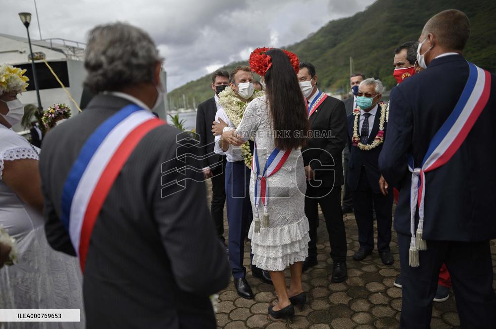 President Macron Arrives To Mo'orea Island
