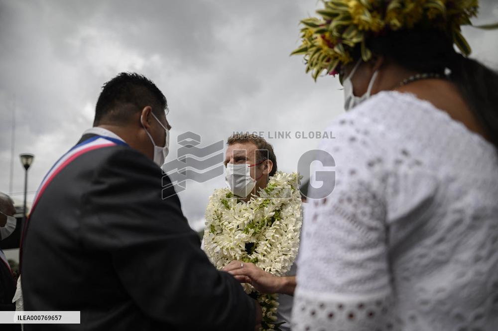 President Macron Arrives To Mo'orea Island