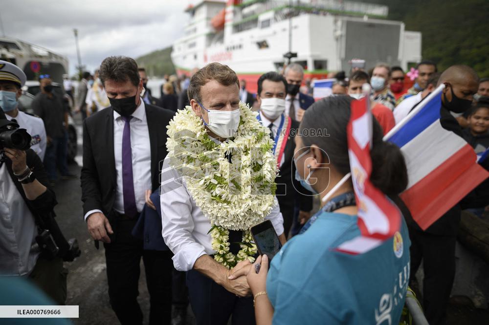 President Macron Arrives To Mo'orea Island