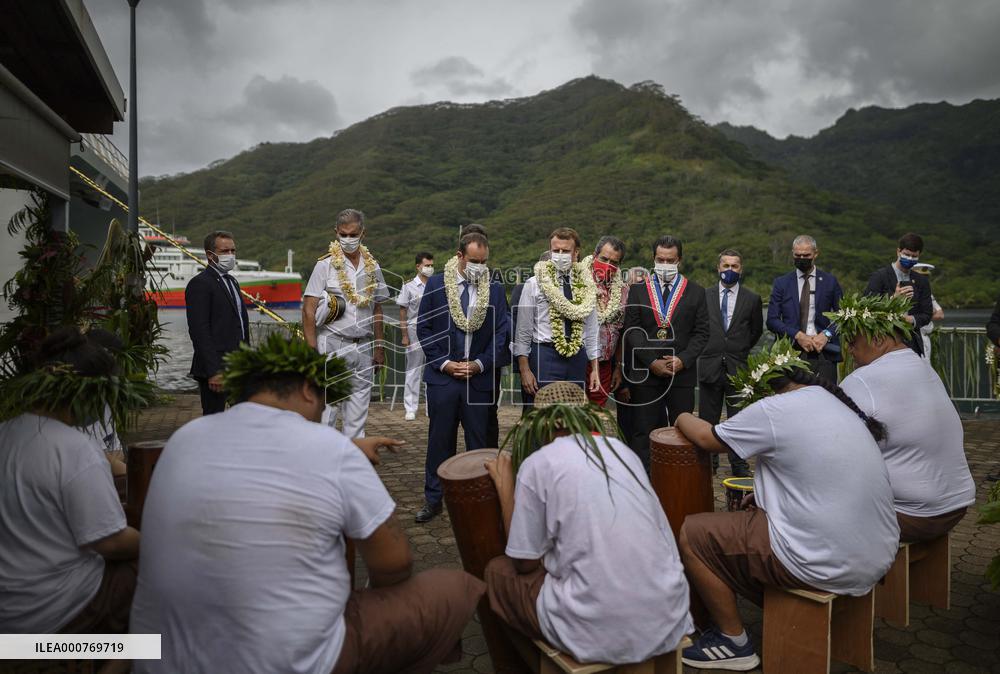 President Macron Arrives To Mo'orea Island