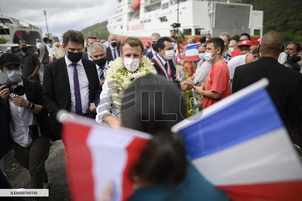 President Macron Arrives To Mo'orea Island