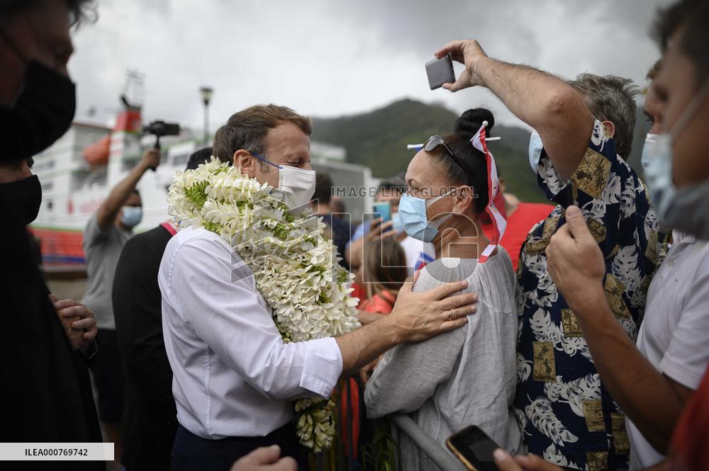 President Macron Arrives To Mo'orea Island