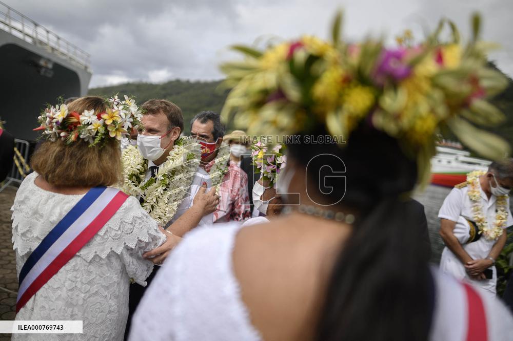 President Macron Arrives To Mo'orea Island