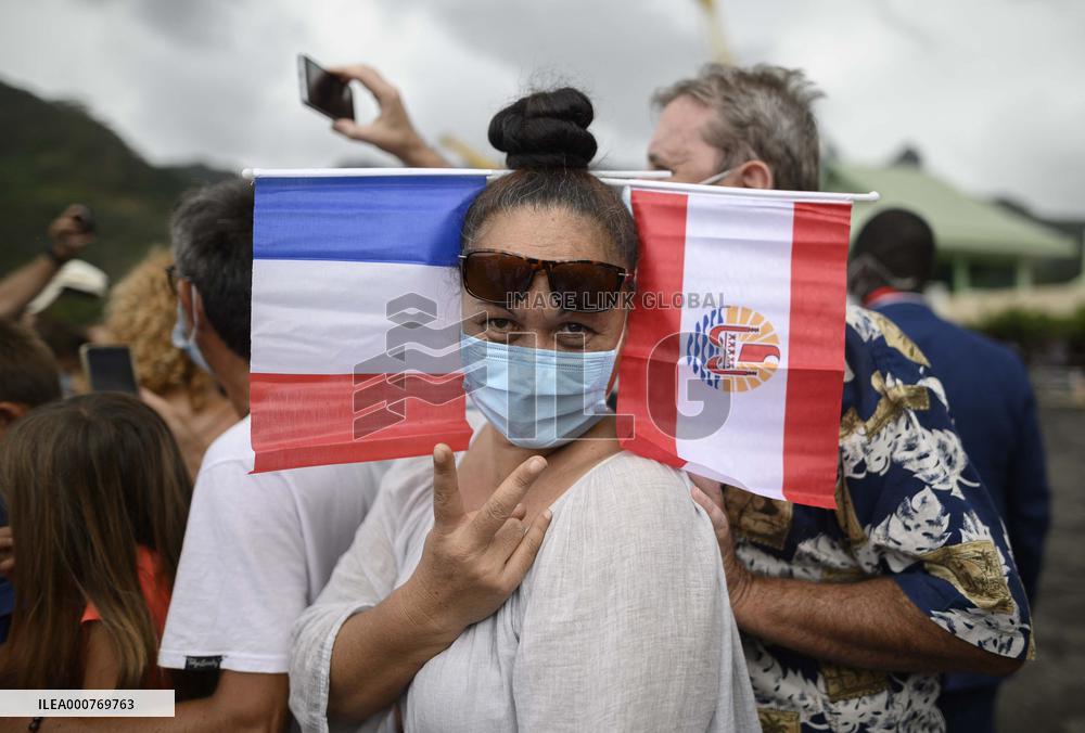 President Macron Arrives To Mo'orea Island