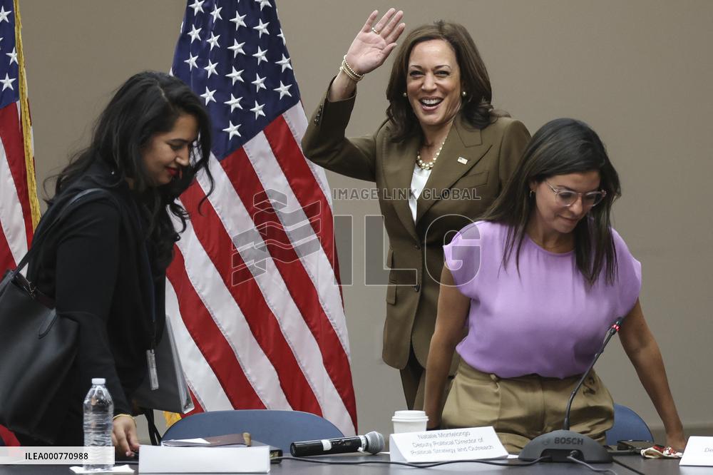 Vice President Kamala Harris speaks while meeting with Texas legislators