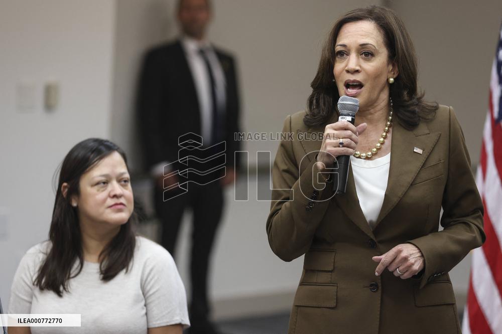 Vice President Kamala Harris speaks while meeting with Texas legislators
