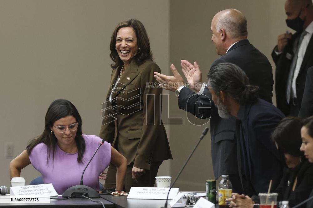 Vice President Kamala Harris speaks while meeting with Texas legislators