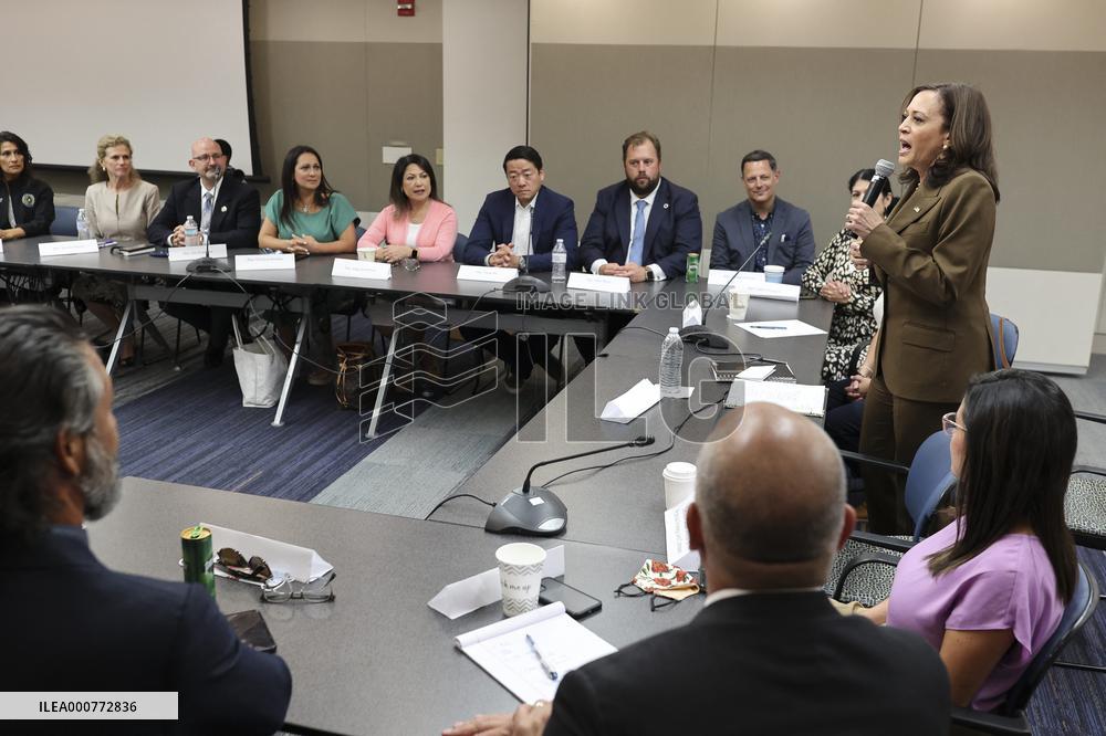 Vice President Kamala Harris speaks while meeting with Texas legislators