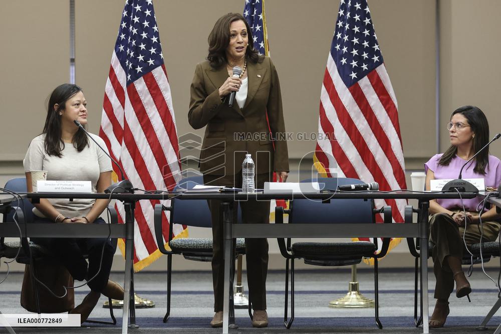 Vice President Kamala Harris speaks while meeting with Texas legislators