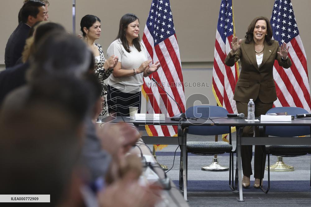 Vice President Kamala Harris speaks while meeting with Texas legislators