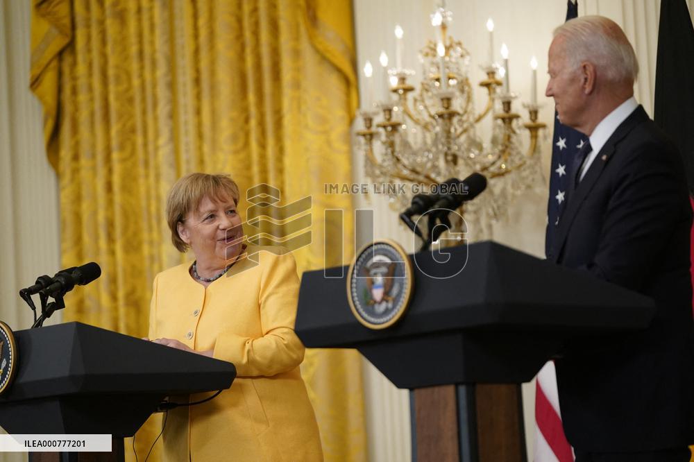 Biden Holds a Joint Press Conference with Dr. Angela Merkel the Chancellor of Germany