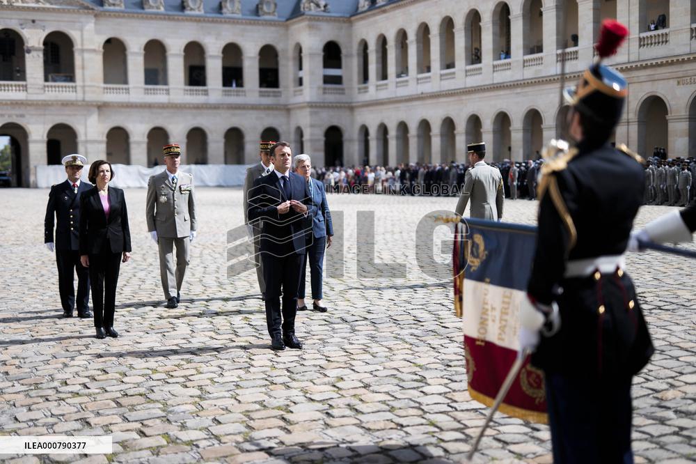 President Macron Attends A Military Ceremony - Paris