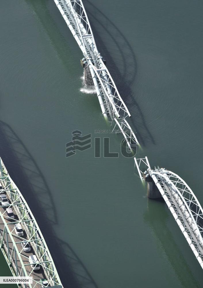 Water pipe bridge collapse in western Japan