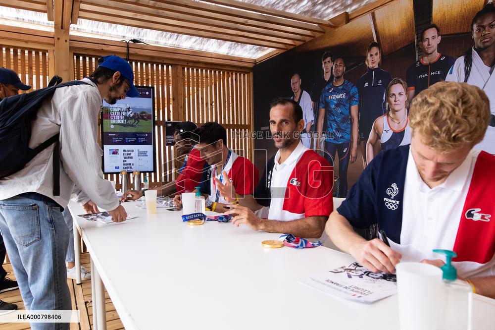 France gold medalists foil fencing team at the fan zone of the Trocadero - Paris