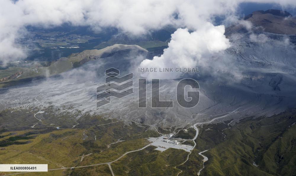 Mt. Aso eruption in southwestern Japan
