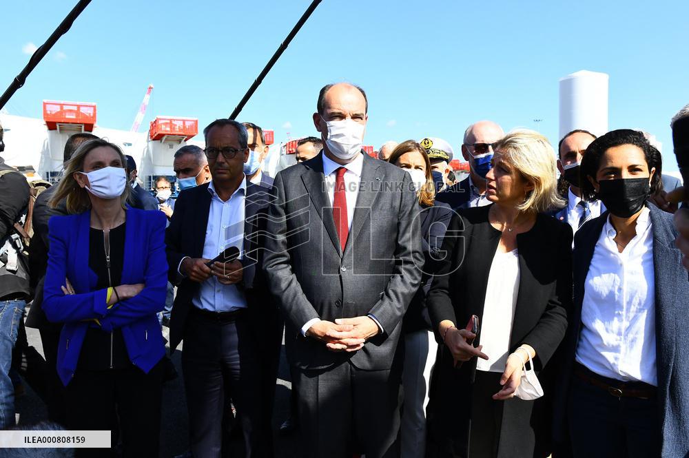 Prime minister Jean Castex  visiting the offshore site - St Nazaire